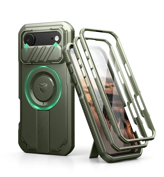 For Iphone 17 Air Rugged Armor Shockproof Case With Built-In Sliding Camera Case And Built-In Screen Protector Kickstand