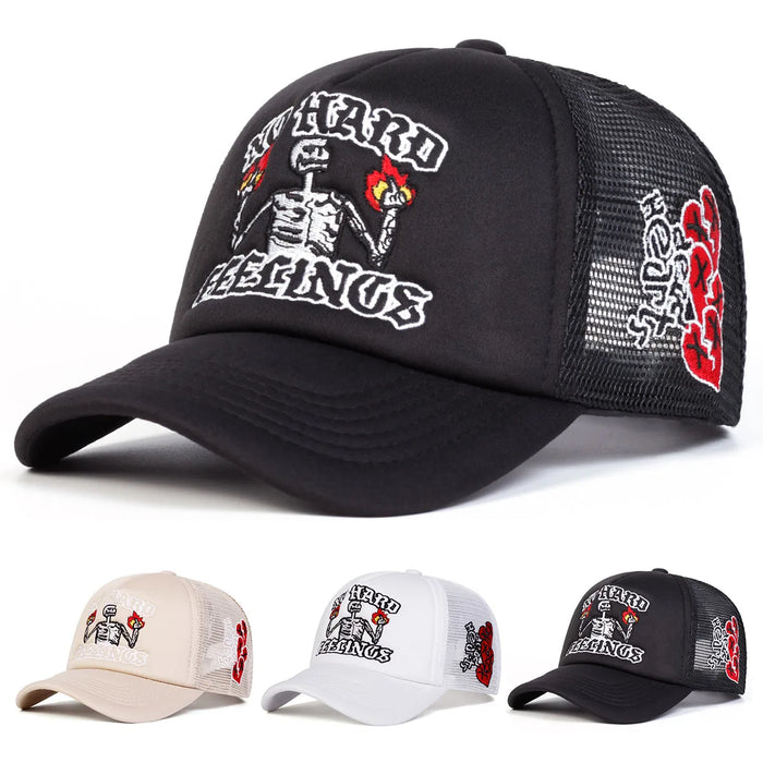 Flame Skull Embroidered Baseball Cap Adjustable Sun Hat