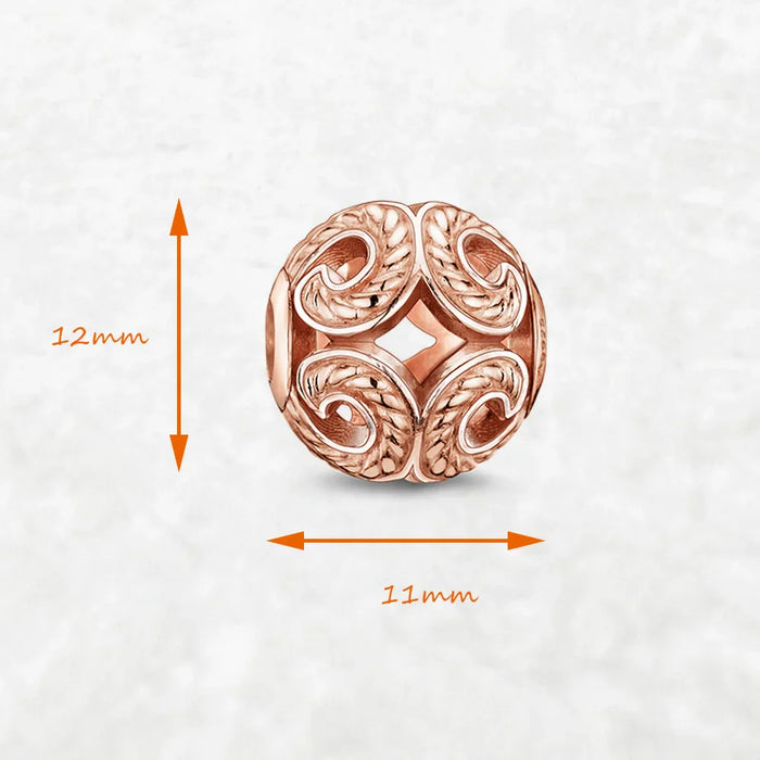 925 Sterling Silver Romantic Rose Gold Bead Wave Charm Jewelry For Women