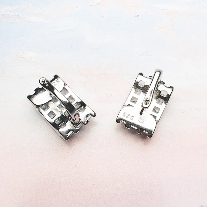 925 Sterling Silver Stylish White Zircon Hoop Earrings Glam For Women