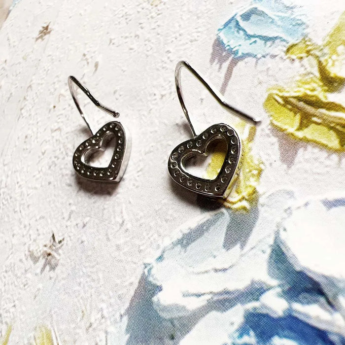 925 Sterling Silver Romantic Gift Heart Earrings White Stone