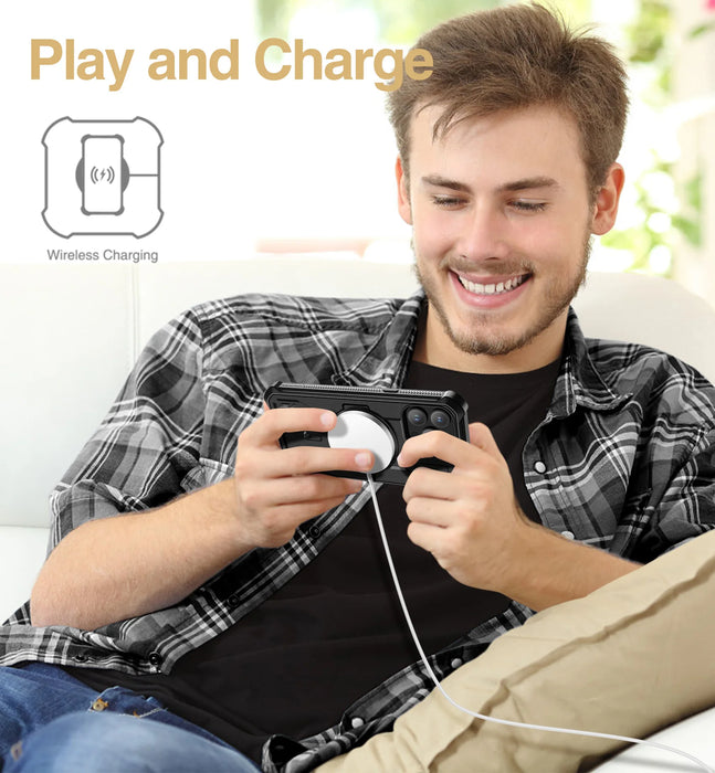 For Iphone 13 Pro Max Full-Body Bumper Military Grade Armor Shockproof Shell Case With Built-In Screen Protector Kickstand