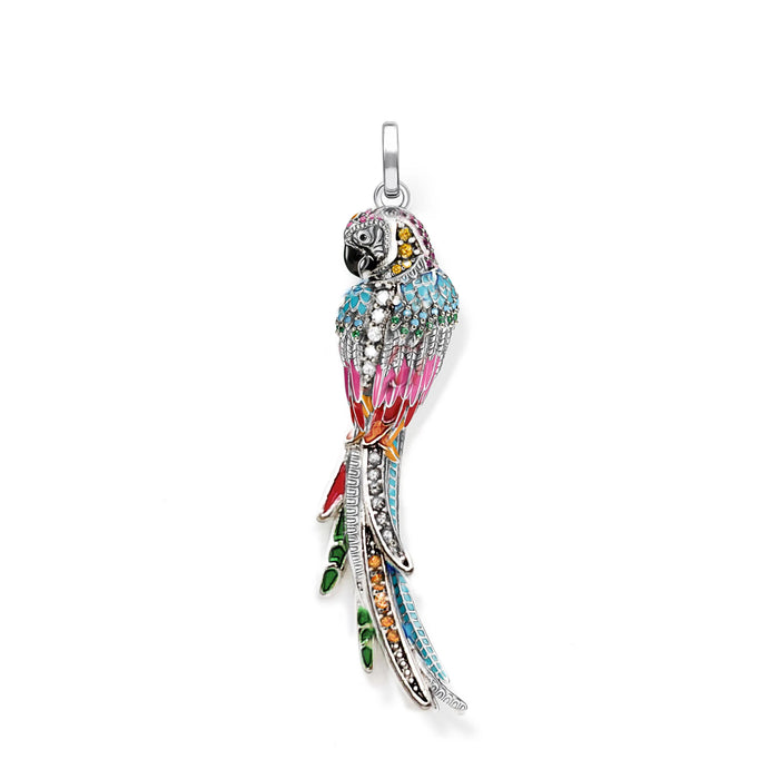 925 Sterling Silver Colourful Parrot Pendant Jungle Jewelry For Women