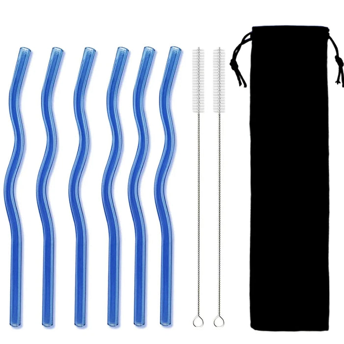6 Piece Clear Glass Straws For Drinks Reusable Juice Smoothie Tea Tubes