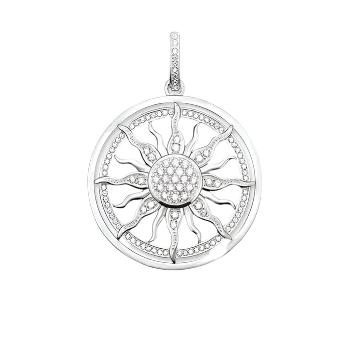 925 Sterling Silver Vintage Sun Pendant With White Zircon European Jewelry Gift