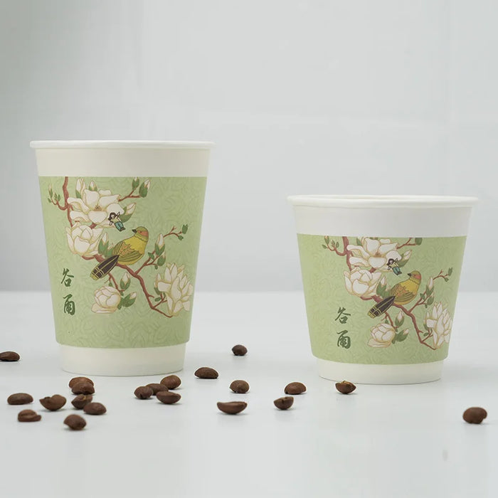 16 / 32 Piece Insulated Floral Paper Cups With Lids 8 / 12Oz