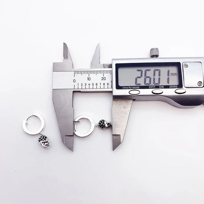 925 Sterling Silver Skull Pave Hinged Hoop Earrings Rebel Punk Jewelry For Women And Men