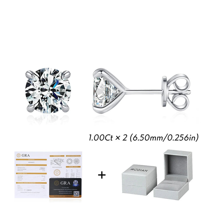 925 Sterling Silver 1Ct Moissanite Stud Earrings In For Women