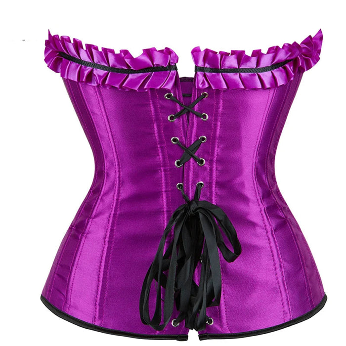 16-Busk Closure Lavender Purple Sequined Overbust Corselet Plus Size Lace-Up Women Corset Top