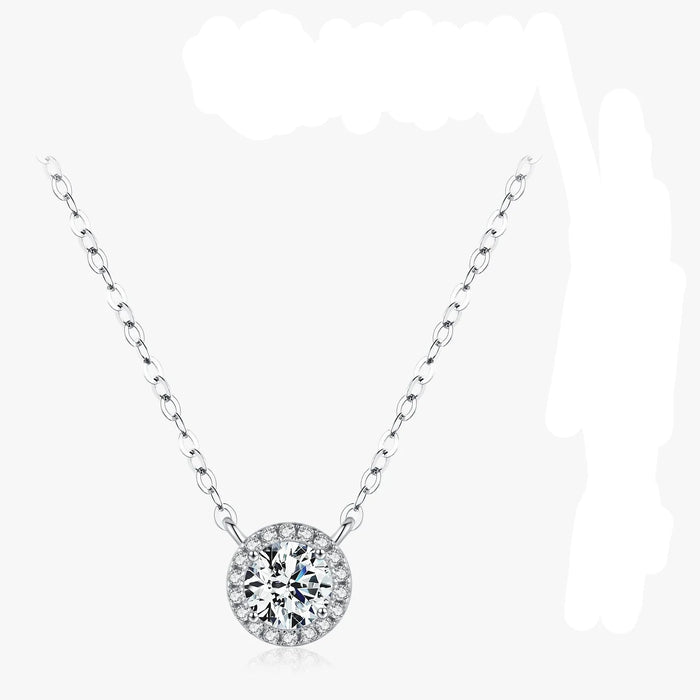 925 Sterling Silver 0.8Ct D Colour Halo Moissanite Pendant Necklace