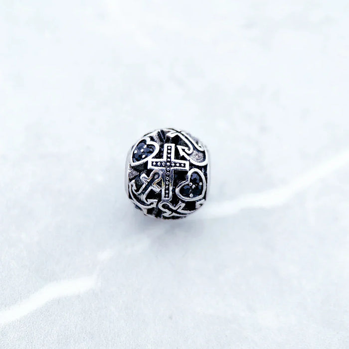 925 Sterling Silver Faith Love Hope Beads Zirconia Charms For Karma European Jewelry