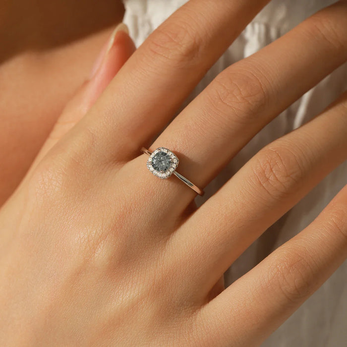 925 Sterling Silver Gray Moissanite Square Halo Ring