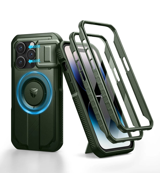 For Iphone 14 Pro Rugged Armor Shockproof Case With Built-In Sliding Camera Case And Built-In Screen Protector Kickstand