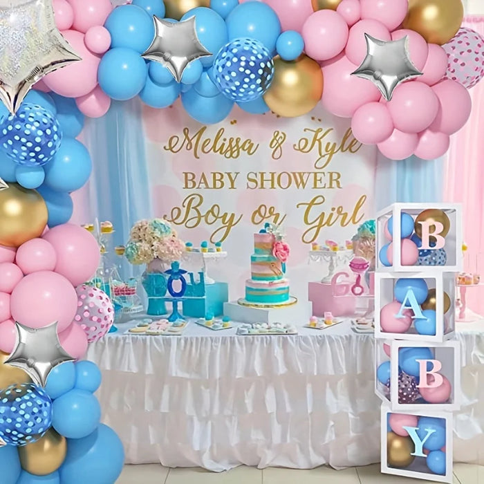 106Pcs Pink And Blue Star Balloon Arch Set "Bath Party Gender Reveal" Interior Decoration Birthday Anniversary Party Decoration