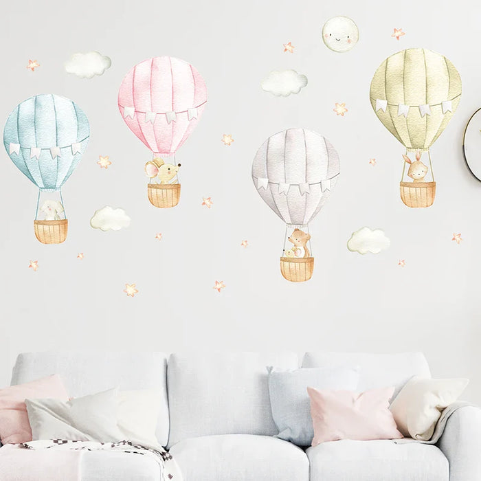 4Pc Watercolour Hot Air Balloon Wall Stickers For Kids Room Decor