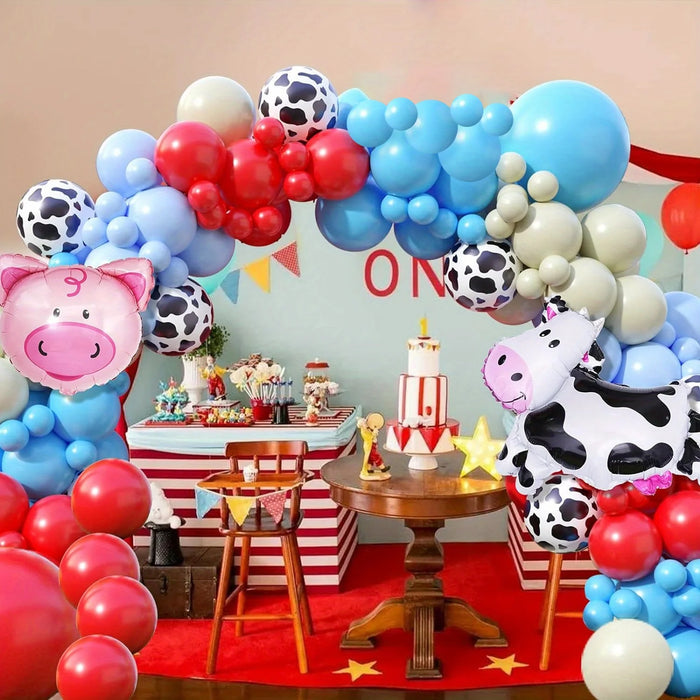 110Pcs Red Blue Farm Animal Themed Balloon Garland Arch Kit Suitable For Birthday Farm Themed Birthday Party Decoration Supplies