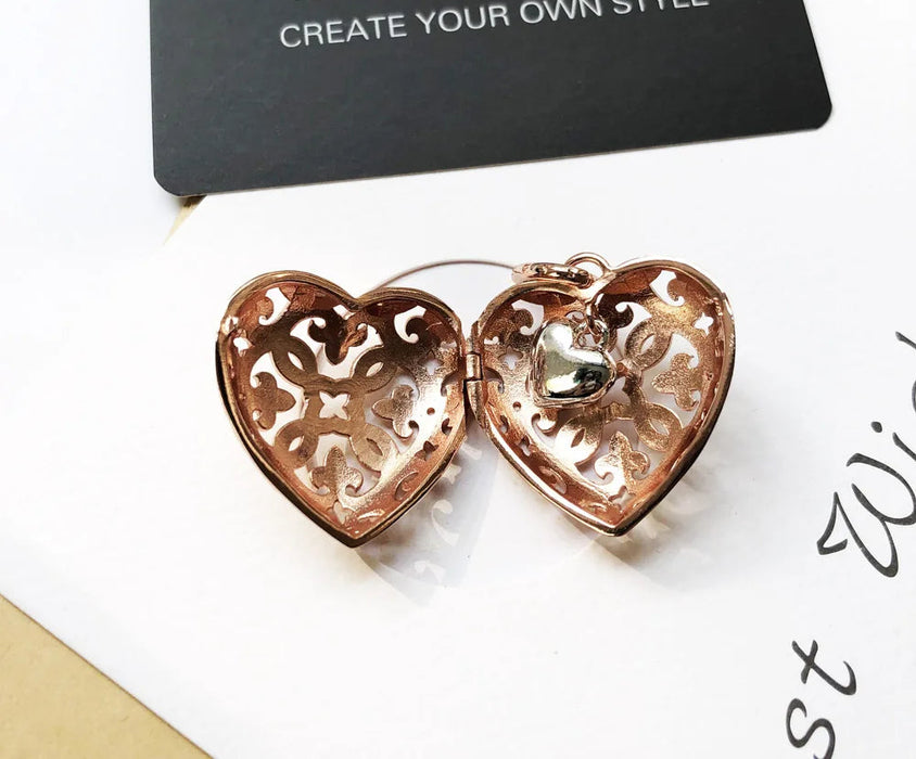 925 Sterling Silver Romantic Rose Gold Heart Locket Pendant For Women