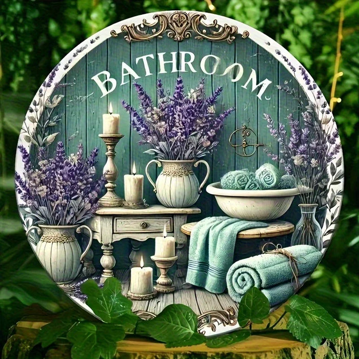 Rustic Lavender & Candle Wooden Wall Art 7.8 Round Farmhouse Bathroom Decor