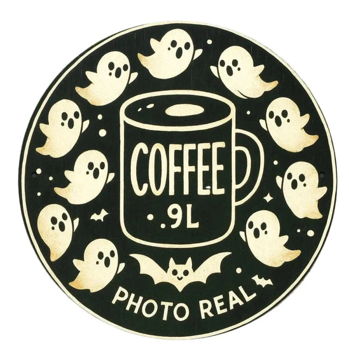 2D Flat Retro Round Iron Sign Coffee & Ghosts For Bedroom / Dining Room