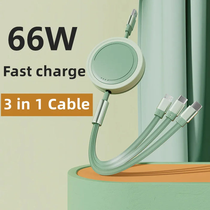 3 In 1 Fast Usb Charger Cord For Smartphones Portable & Colourful