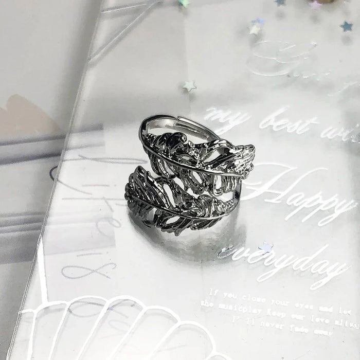 925 Sterling Silver Feather Ring Europe Style Fine Jewelry For Women