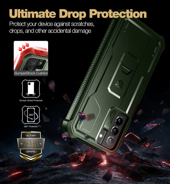 For Samsung Galaxy S21 Fe Shockproof Holder Shell Armor Rugged Military Bracket Case With Built-In Screen Protector