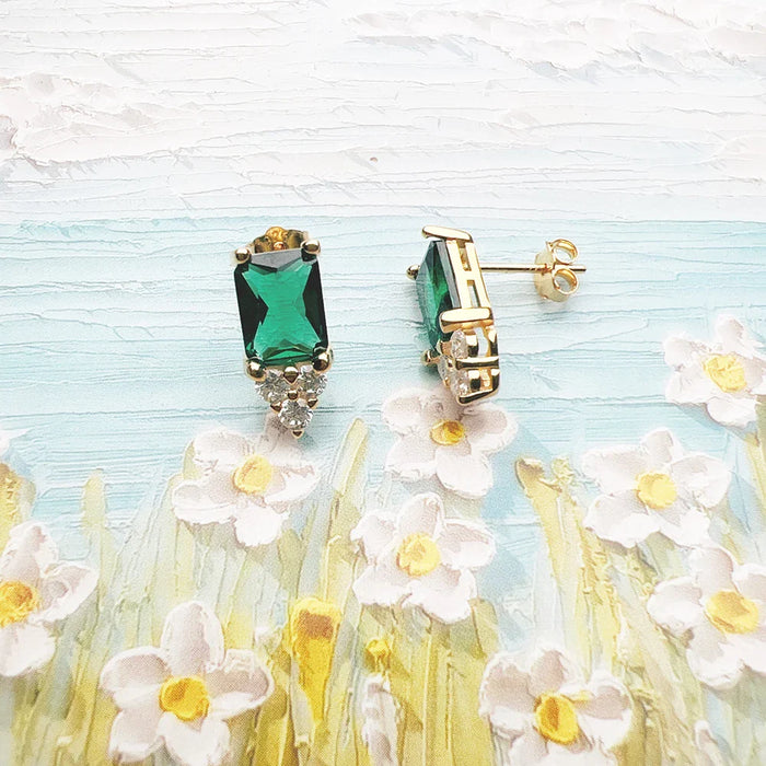 925 Sterling Silver Green Stone Stud Earrings