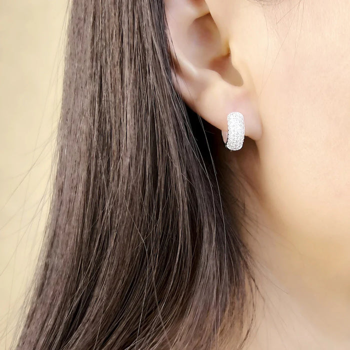 925 Sterling Silver Stunning Hinged Hoop Earrings Pave Europe Glam Design For Women