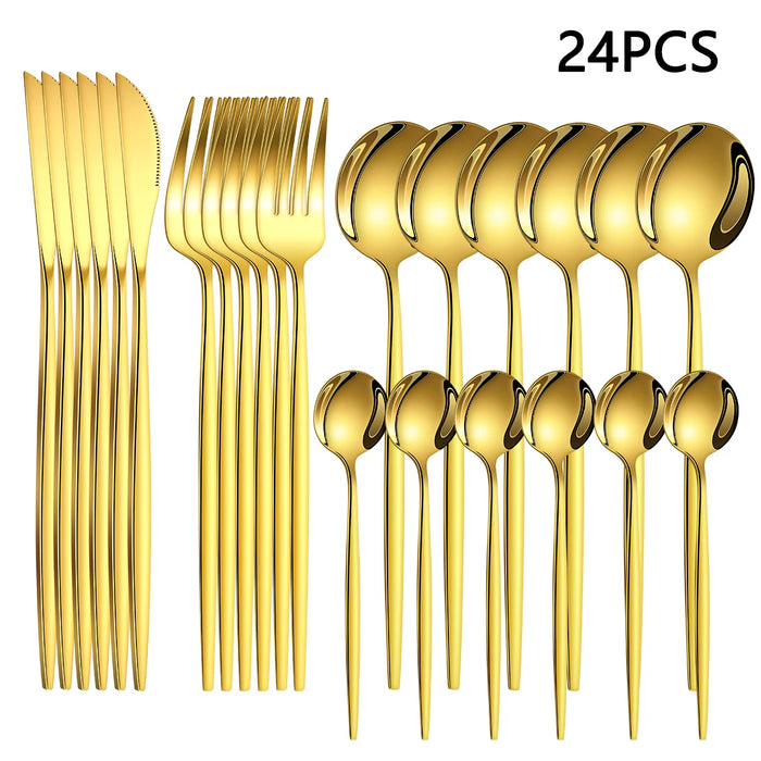 4 / 6 / 16 / 24 Piece Gold Stainless Steel Tableware Set For Home Restaurant Hotel Party Includes Knife Fork Spoon