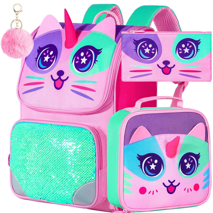 3 Piece Unicorn Dinosaur Backpack Set For Girls