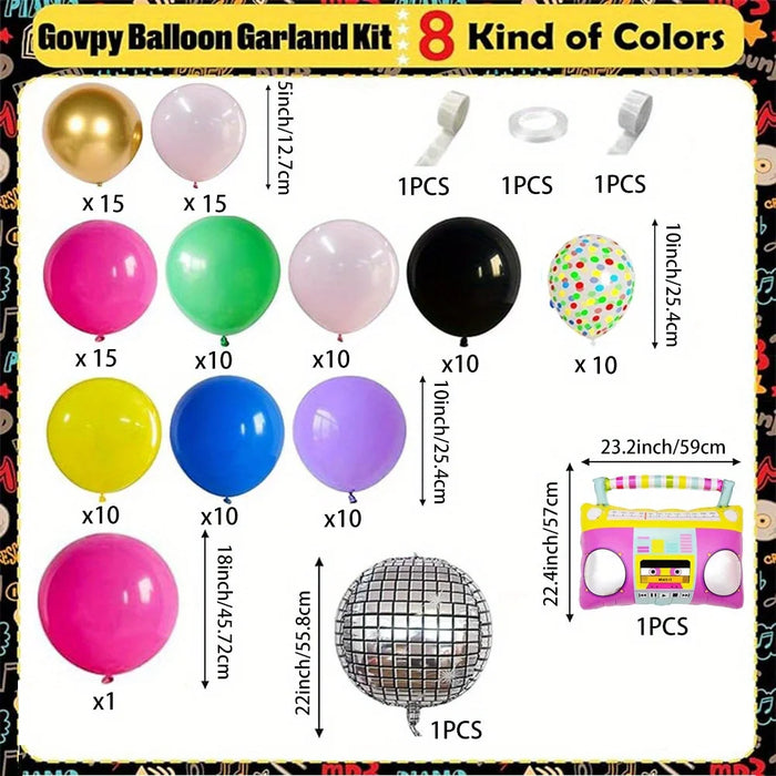 121Pcs Retro Disco Carnival Theme Balloon Set For Birthday Adult Hawaiian Dance Summer Party Carnival Theme Decoration