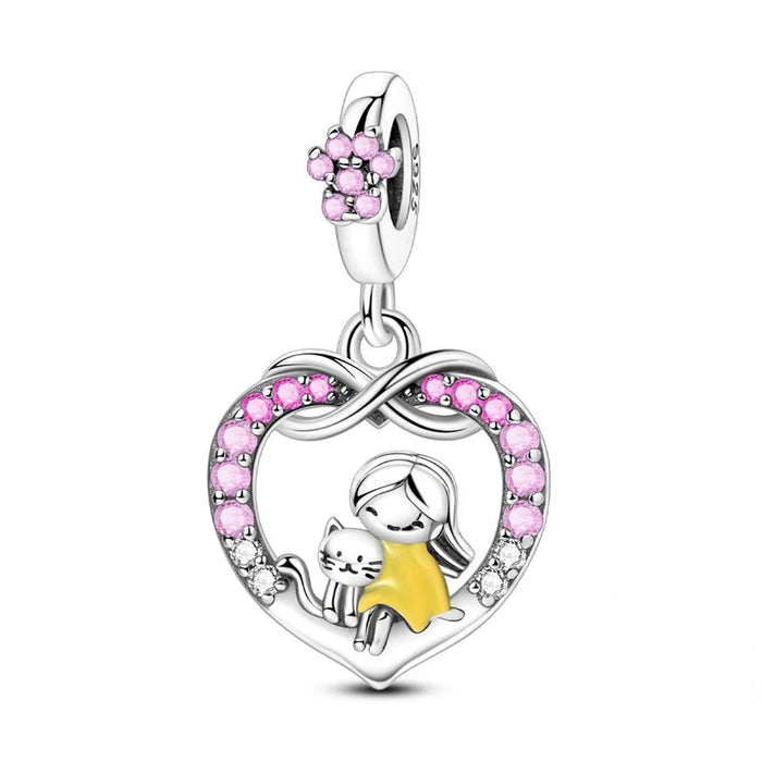 925 Sterling Silver Love Kitten Pendant Fits Bracelets Diy Jewelry For Women