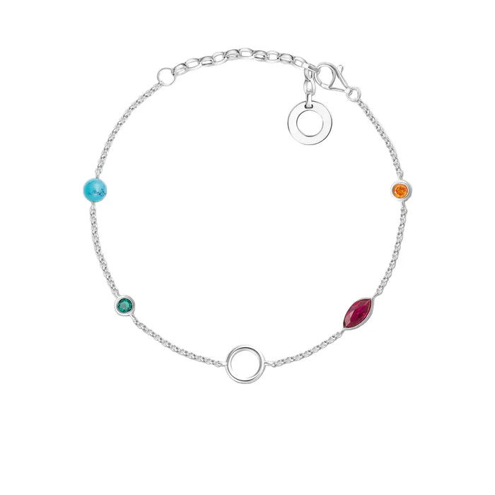 925 Sterling Silver Coloured Stones Charm Bracelet Link Chain Stylish For Women