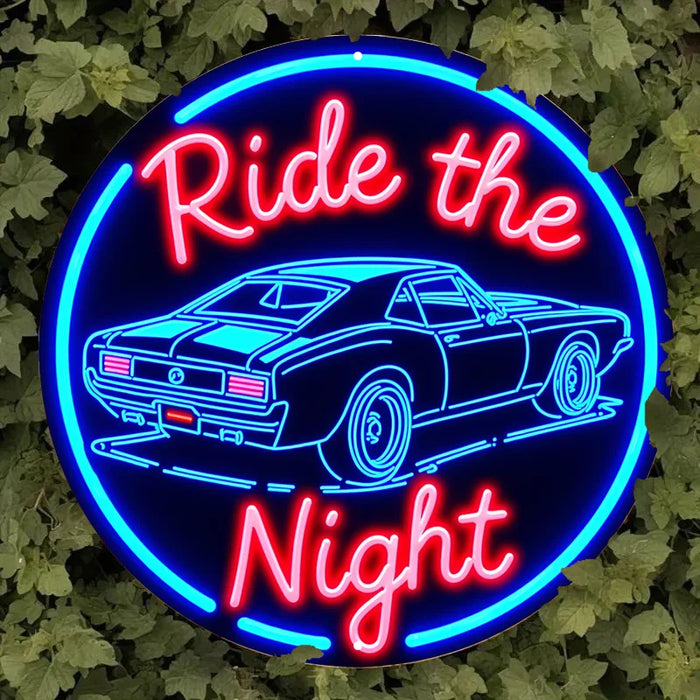 Vintage Muscle Car Neon Sign Night Ride Wall Art