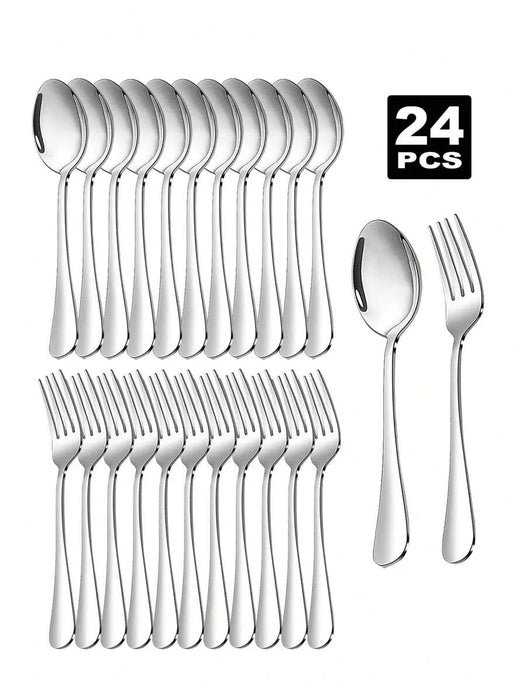 2 / 8 / 12 / 24 Piece Stainless Steel Fork & Spoon Set For Home Restaurant Wedding Party Kitchen