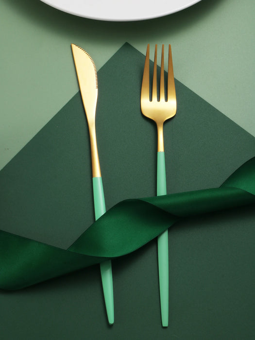 4 Piece Green Stainless Steel Tableware Set