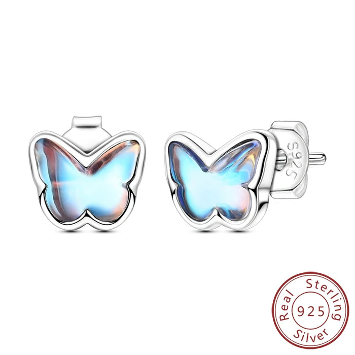 925 Sterling Silver Moonlight Butterfly Stud Earrings Fine Jewelry For Women