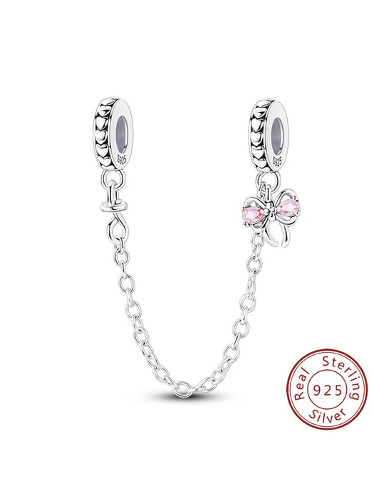 925 Sterling Silver Love Bow Safety Beads Fits Bracelet / Necklace Diy Gift For Women