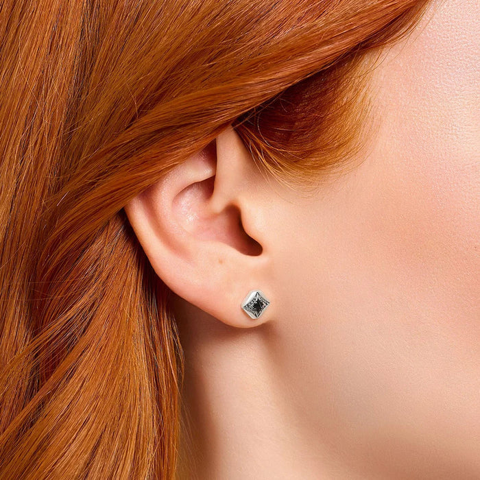 925 Sterling Silver Vintage Rhombus Ear Studs Unisex Gift