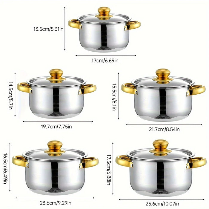 5 Piece Stainless Steel Cookware Set For Multi Purpose Stoves Non Stick Scratch Resistant Dishwasher Safe