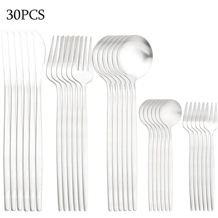 30 Piece Matte Stainless Steel Cutlery Set For Kitchen Parties