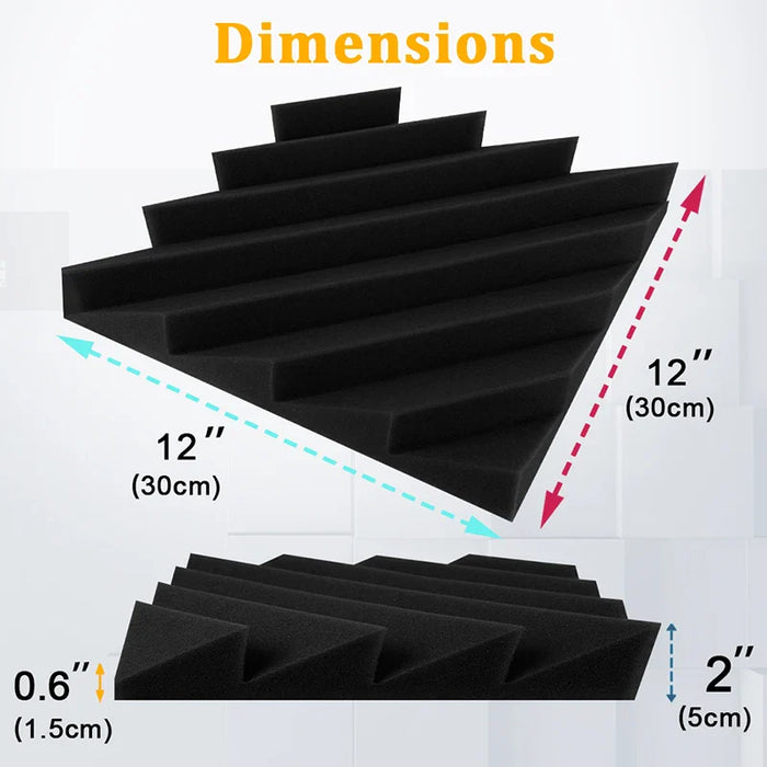 6 / 12 / 24 Pieces Black Diamond Groove Acoustic Foam Wall Panels Soundproof Studio Wedge Tiles