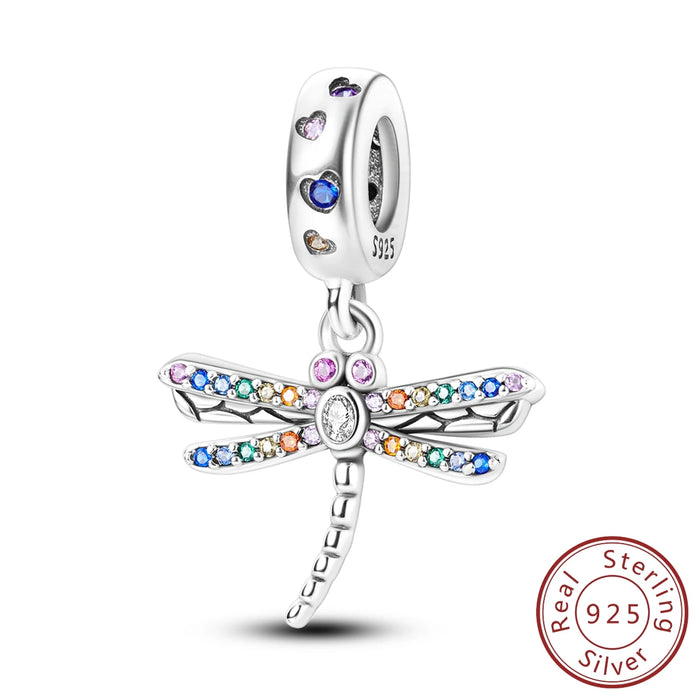 925 Sterling Silver Summer Dragonfly Pendant Charm For Women Bracelet