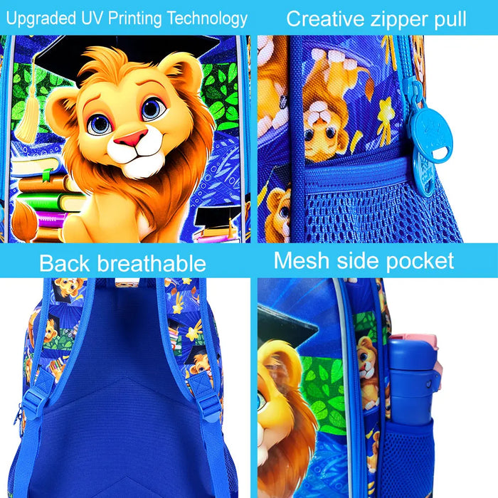 3 Piece Lion Backpack Set For Boys 16 Inch Bookbag Lunch Box Elementary School