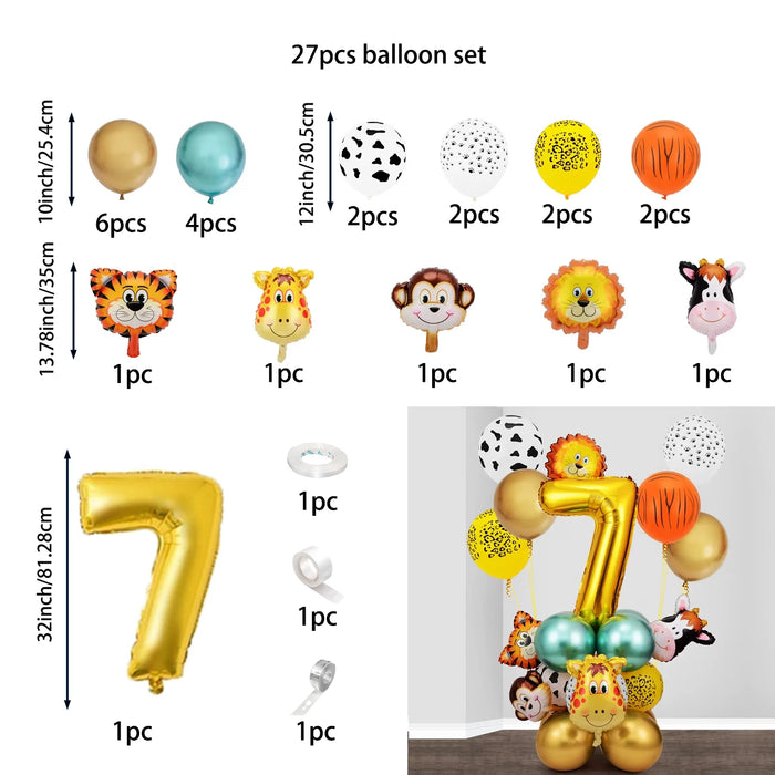 27Pcs Animal Balloons Gold Digital Balloons Jungle Animal Themed Birthday Party Decorate Anniversary Party