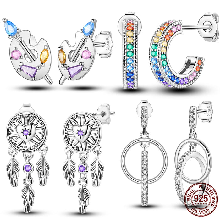 925 Sterling Silver Dream Catcher Earrings Painter Studs For Diy Jewelry