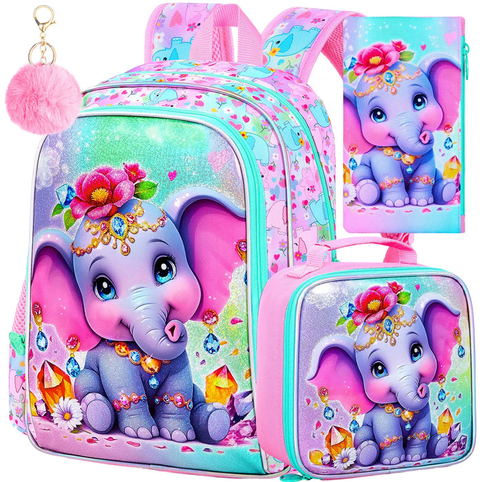3 Piece Girls Backpack Set 16 Inch Bookbag With Lunch Box For Elementary School