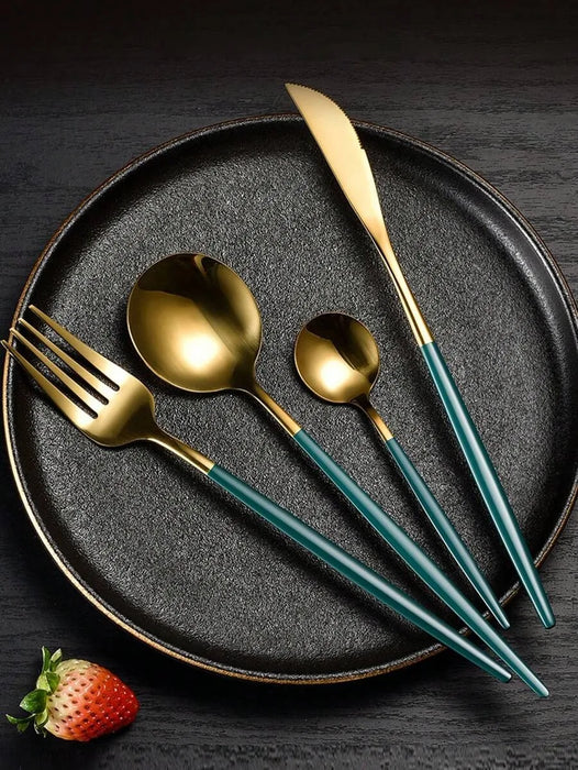 30 Piece Portuguese Style Stainless Steel Tableware Set For Holiday Parties