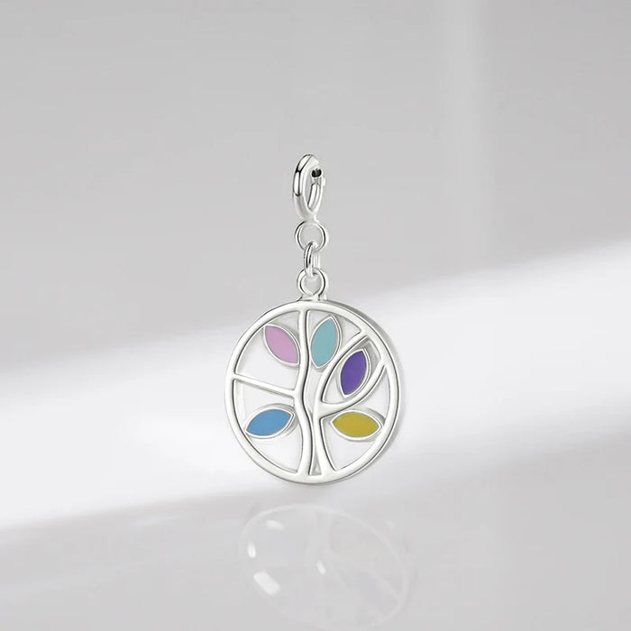 925 Sterling Silver Rainbow Enamel Pendant For Women Diy Bracelet & Necklaceluck Tree Charms