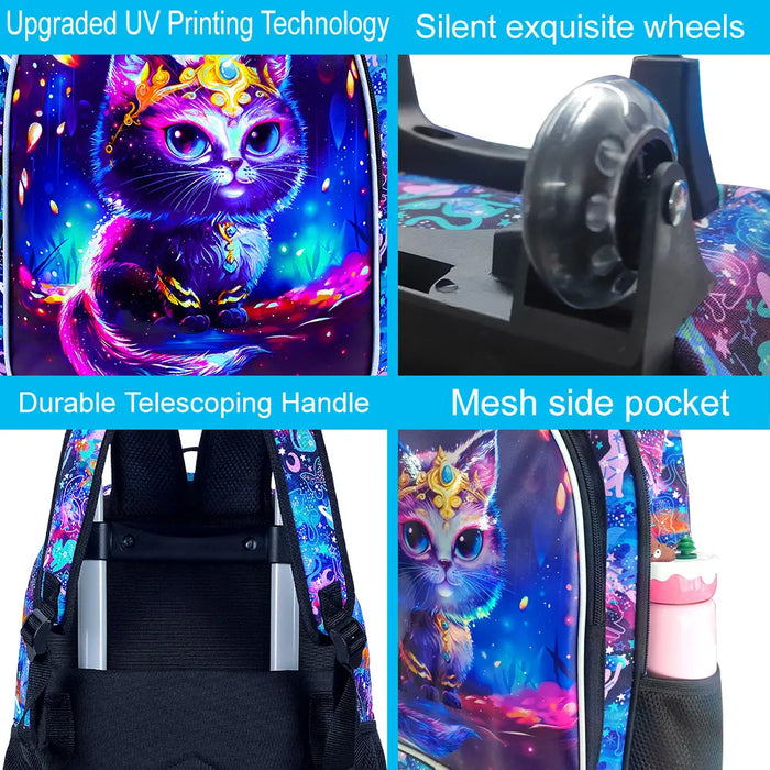 3 Piece Girls Rolling Backpack Set With Lunch Bag